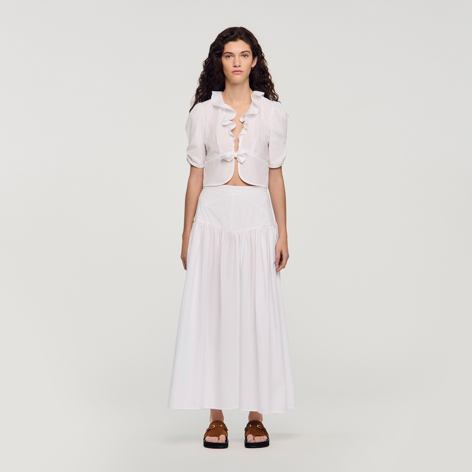 Aleo Ruffled Crop Top White
