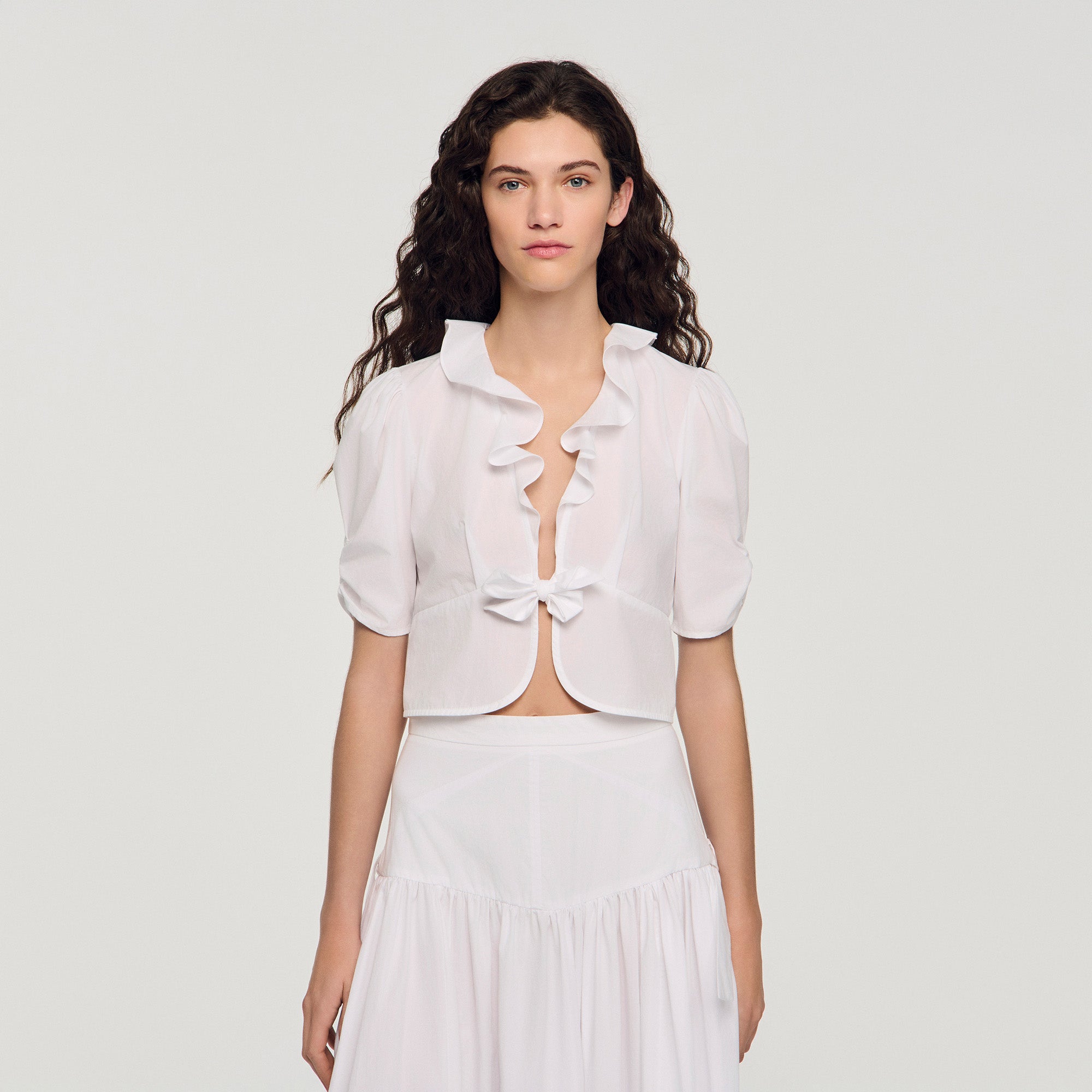 Aleo Ruffled Crop Top White