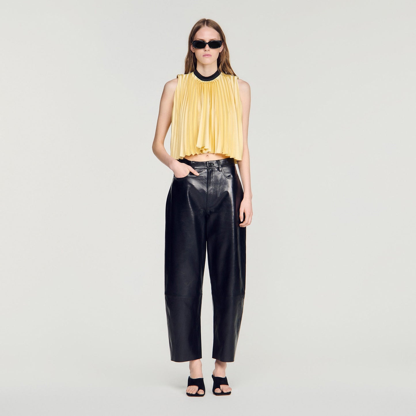 Litoralia Pleated Tie-Back Top Straw