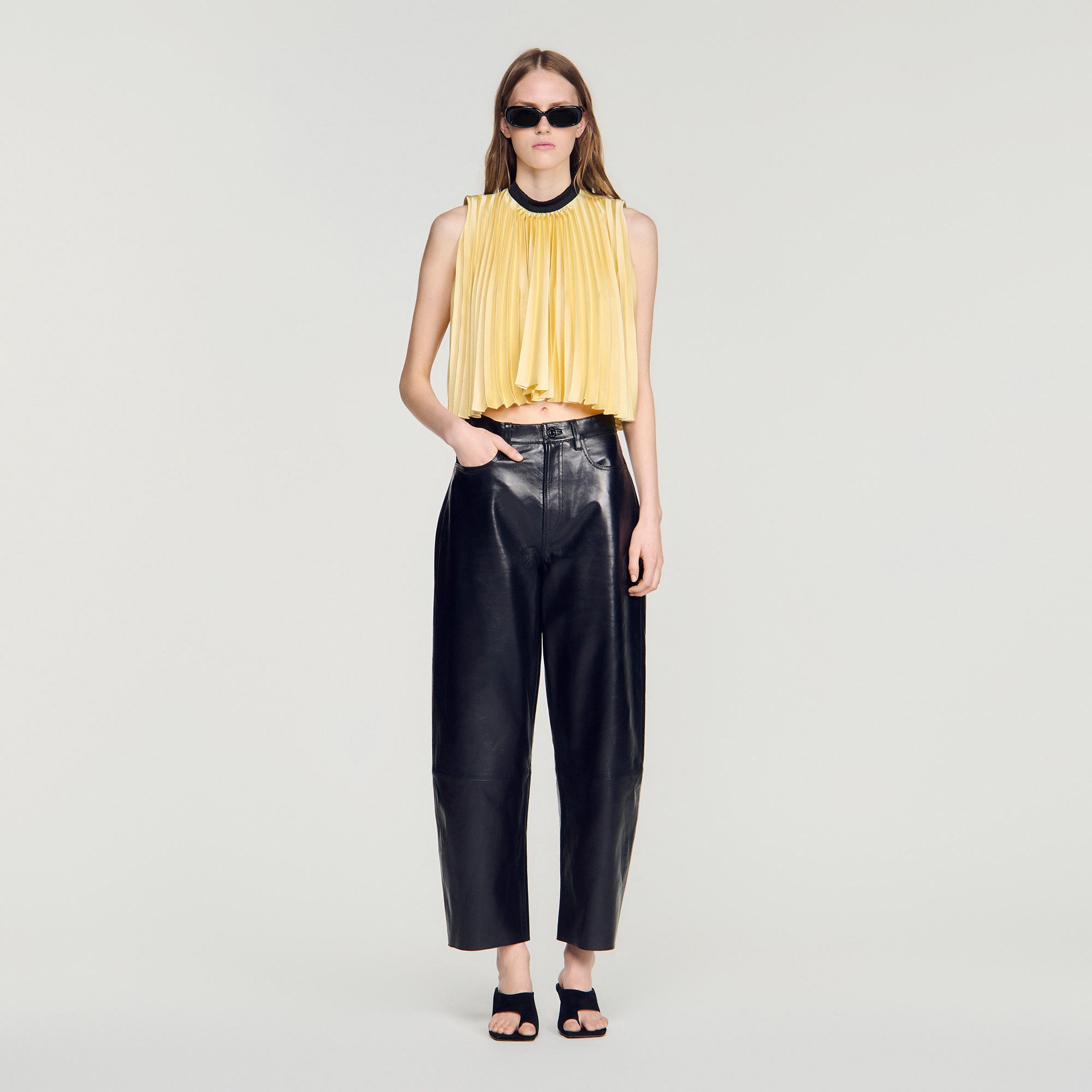 Litoralia Pleated Tie-Back Top Straw