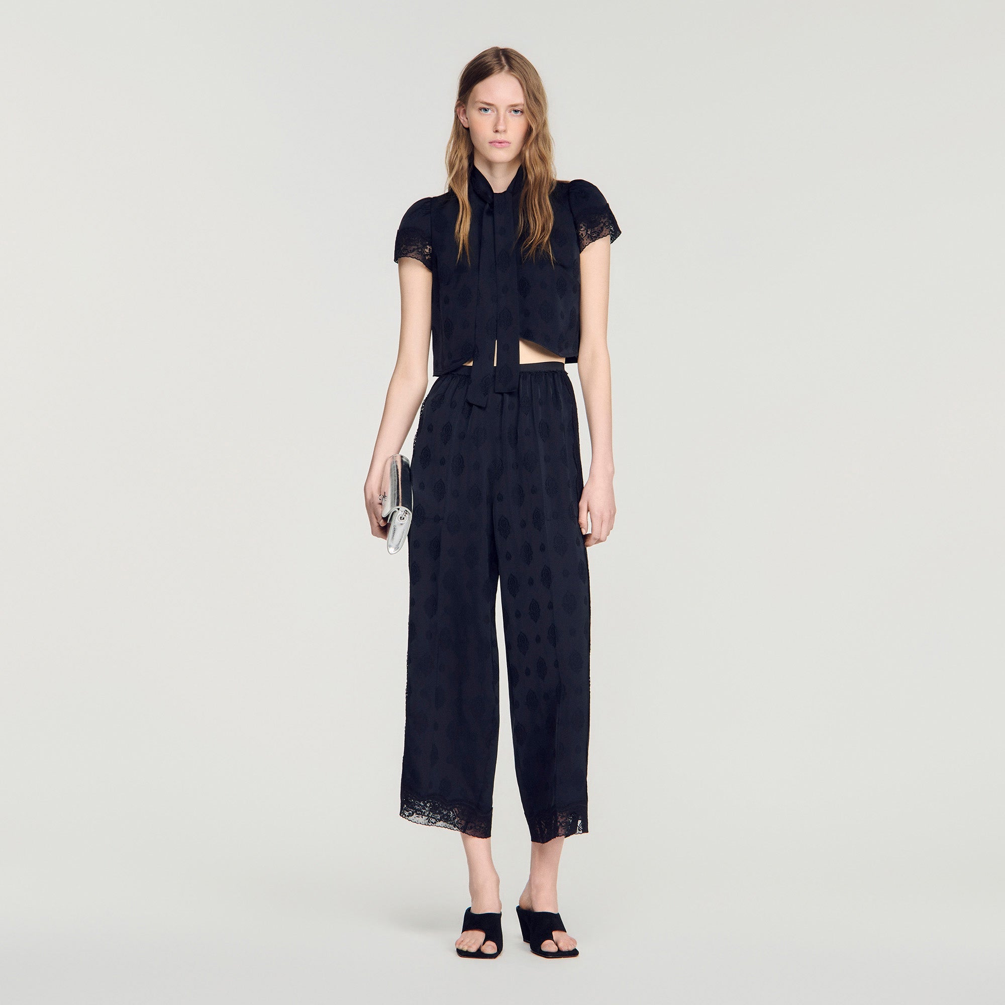 Hannah Paisley jacquard crop top Black