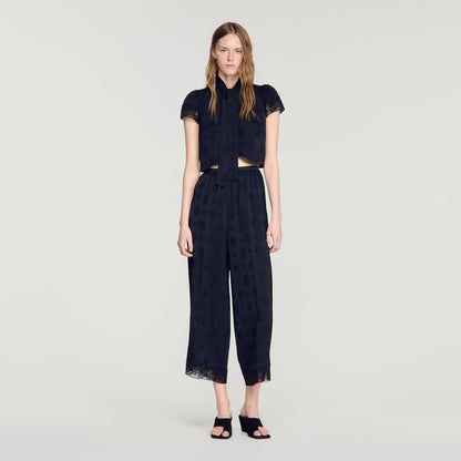 Hannah Paisley jacquard crop top Black