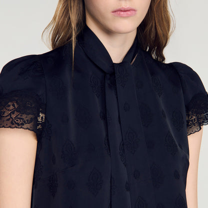 Hannah Paisley jacquard crop top Black