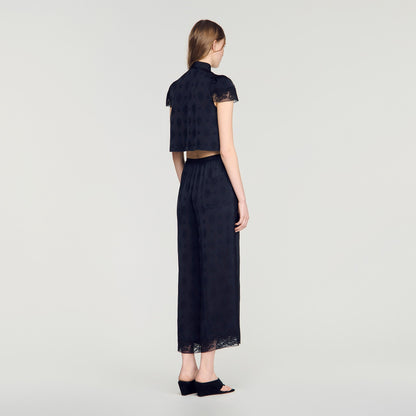 Hannah Paisley jacquard crop top Black