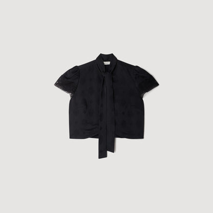 Hannah Paisley jacquard crop top Black