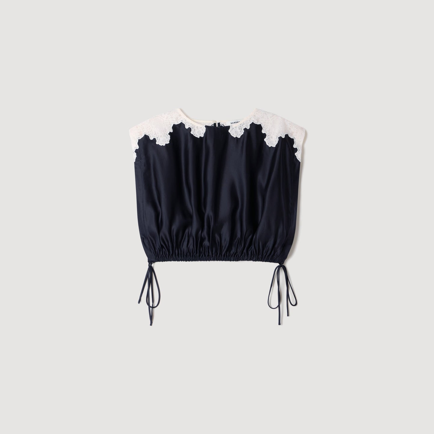Poesie Contrast Lace Crop Top Black / Ecru