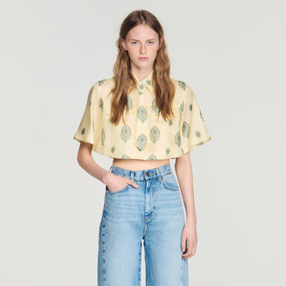 Calaventa Paisley print crop top Light Yellow