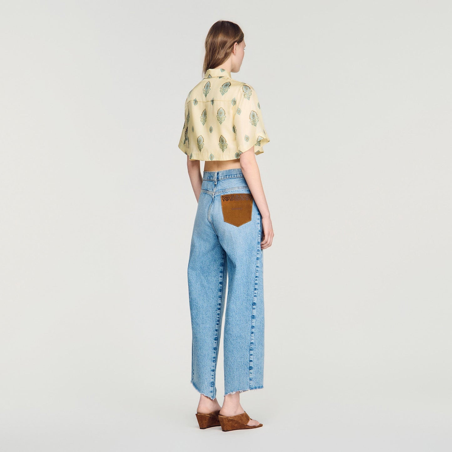 Calaventa Paisley print crop top Light Yellow