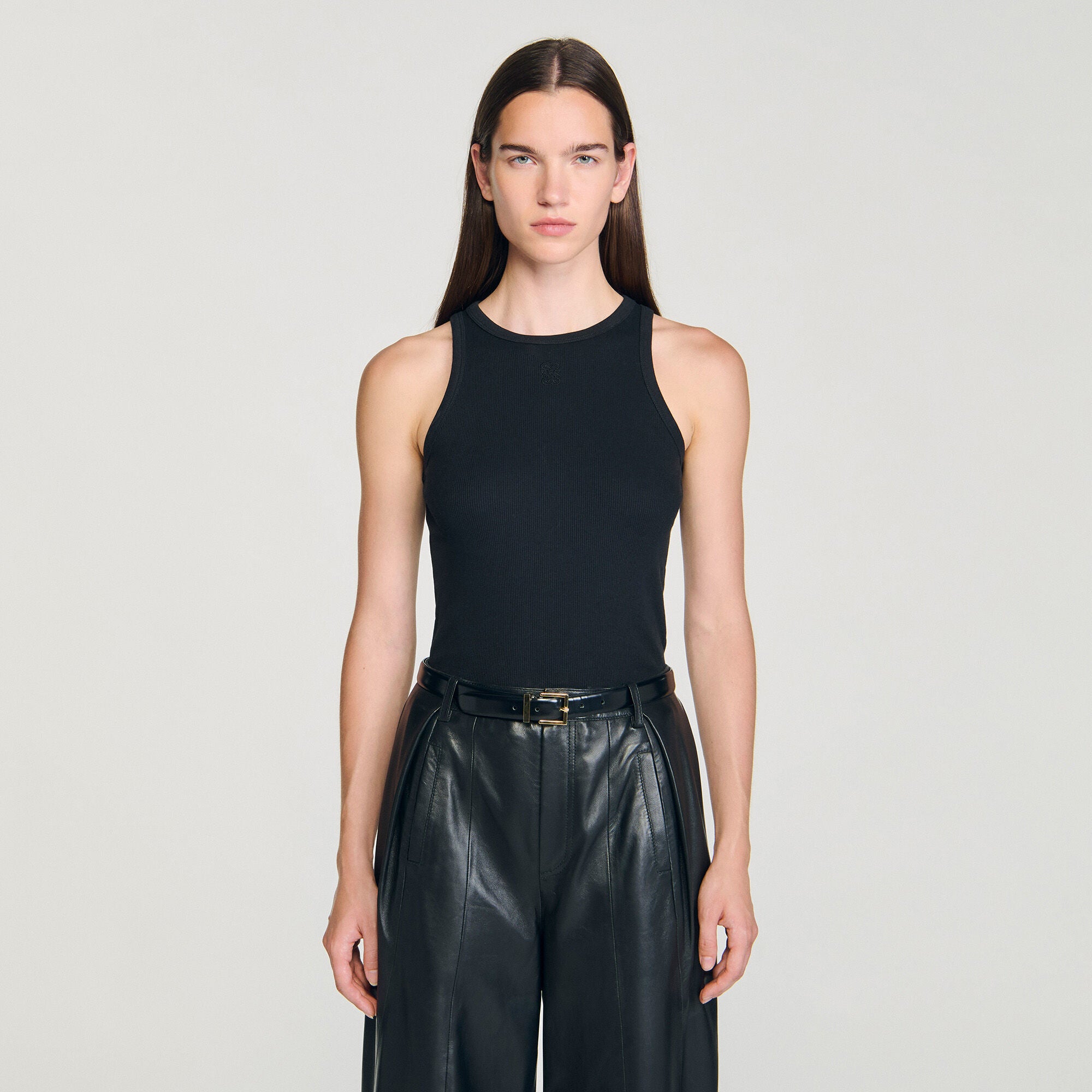 Basics Embroidered Vest Top Black