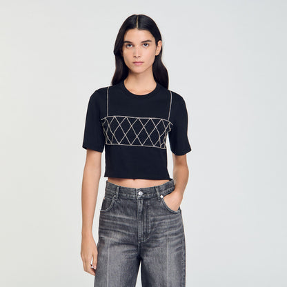 Rhinestone Cropped T-Shirt Black