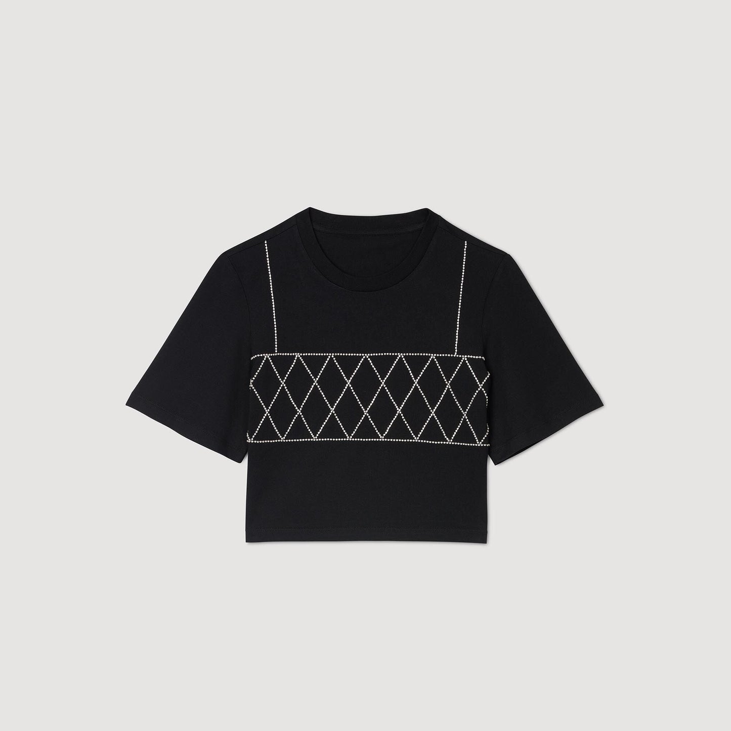 Rhinestone Cropped T-Shirt Black
