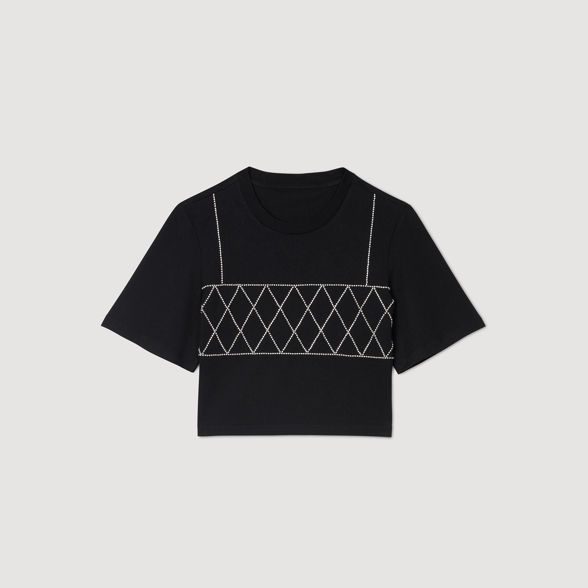 Rhinestone Cropped T-Shirt Black