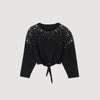 Rhinestone Tie-Front T-Shirt Black
