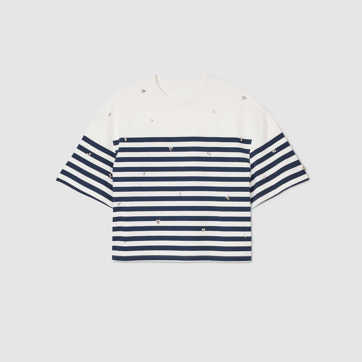 Rhinestone Breton T-Shirt Blu / White