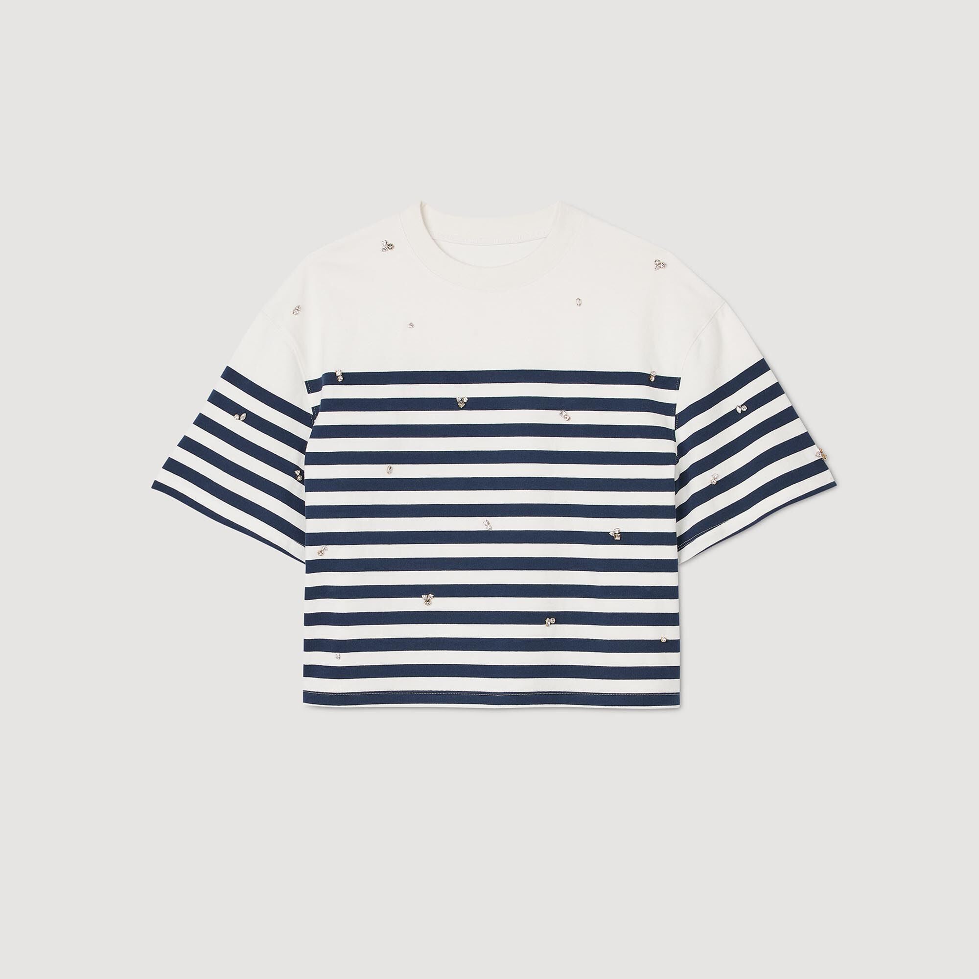 Rhinestone Breton T-Shirt Blu / White