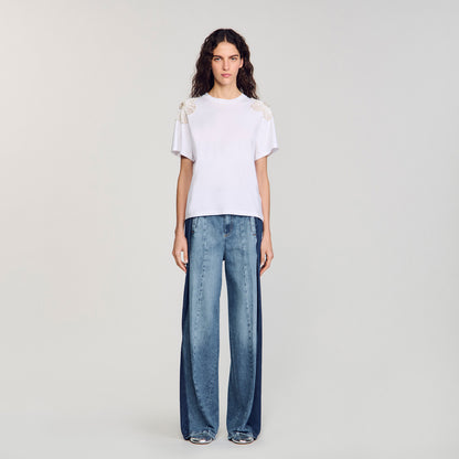 Garden T-Shirt With Embroidered Flowers White