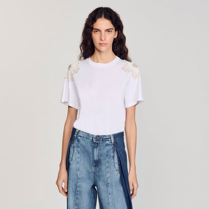 Garden T-Shirt With Embroidered Flowers White