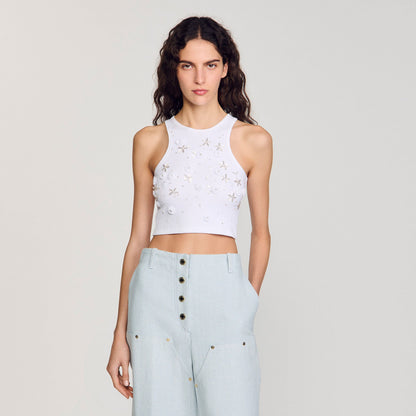 Oasis Beaded And Rhinestone Tank Top White