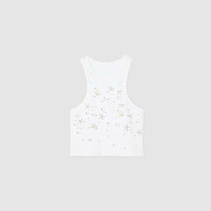 Oasis Beaded And Rhinestone Tank Top White