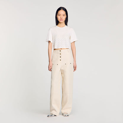 Beaded Cropped T-Shirt White