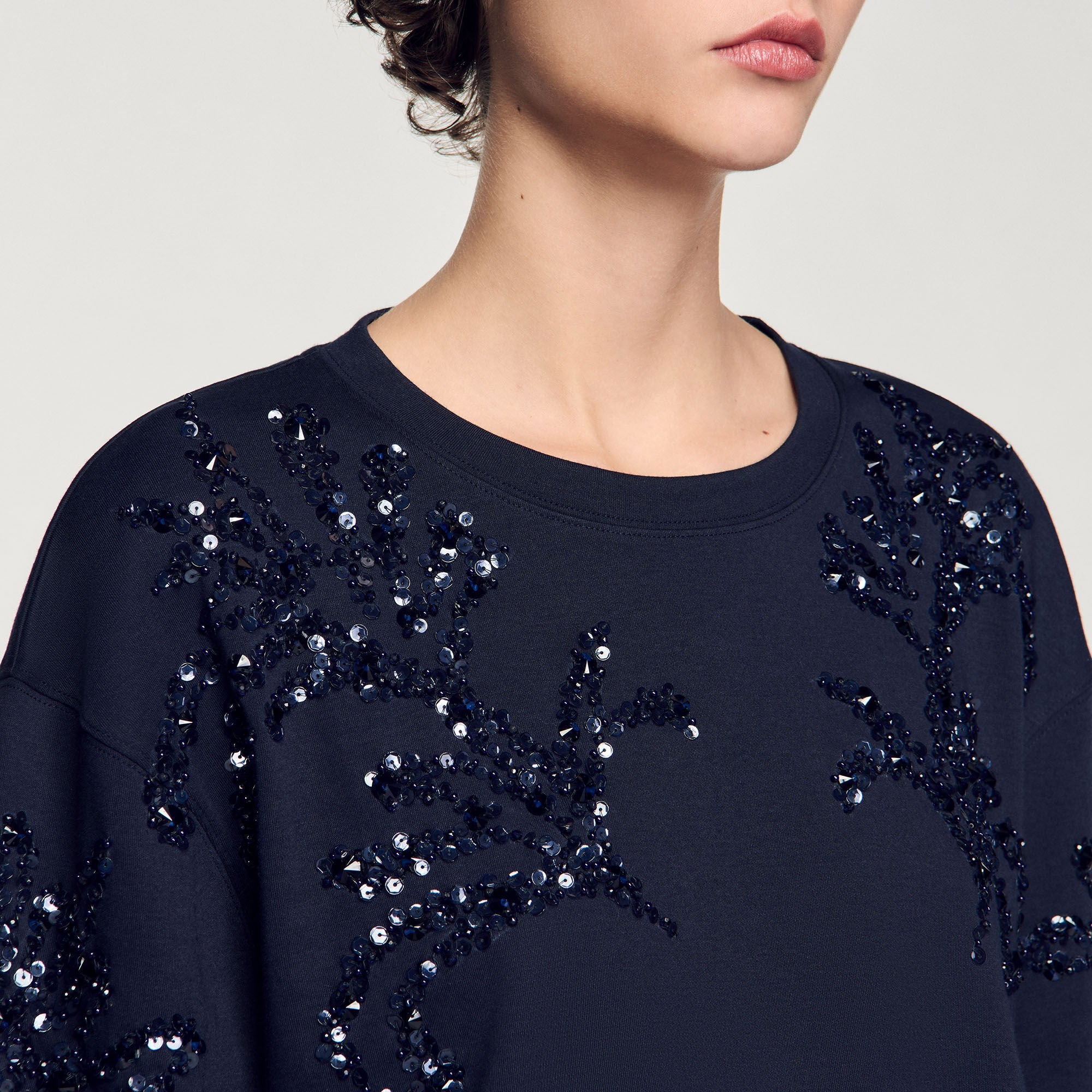 T-Shirt With Beaded Details Navy Blue