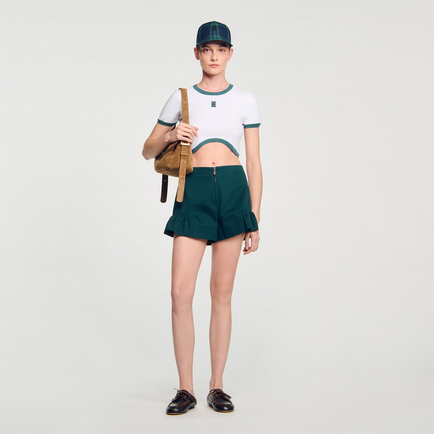 Ninon Two-Tone Cropped T-Shirt White