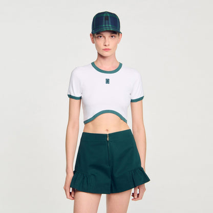 Ninon Two-Tone Cropped T-Shirt White