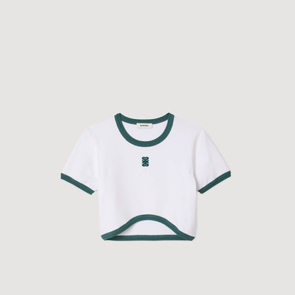 Ninon Two-Tone Cropped T-Shirt White