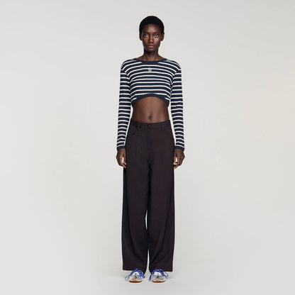 Lyvie Cropped Striped Cotton T-Shirt Marine / Blanc
