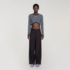 Lyvie Cropped Striped Cotton T-Shirt Marine / Blanc