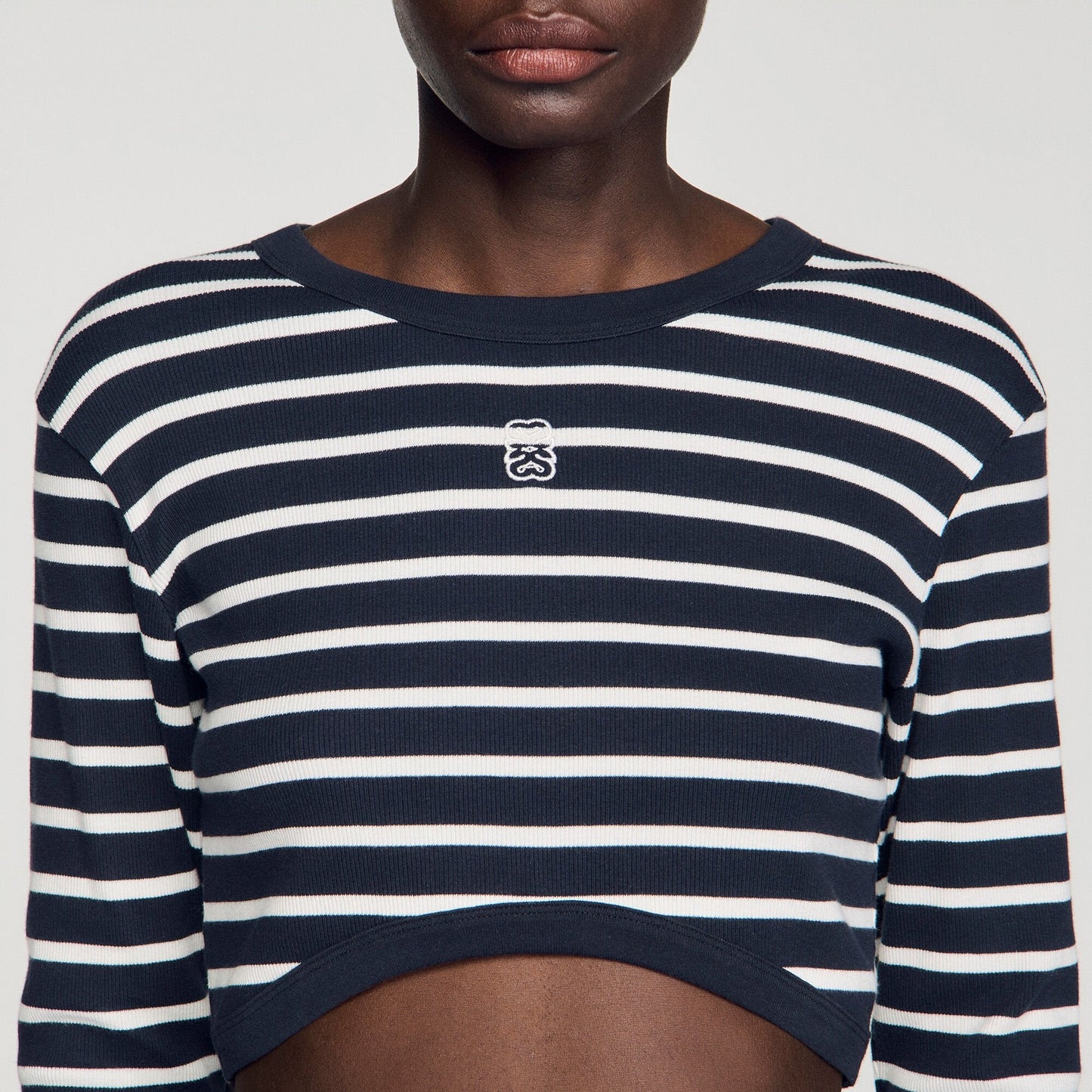 Lyvie Cropped Striped Cotton T-Shirt Marine / Blanc