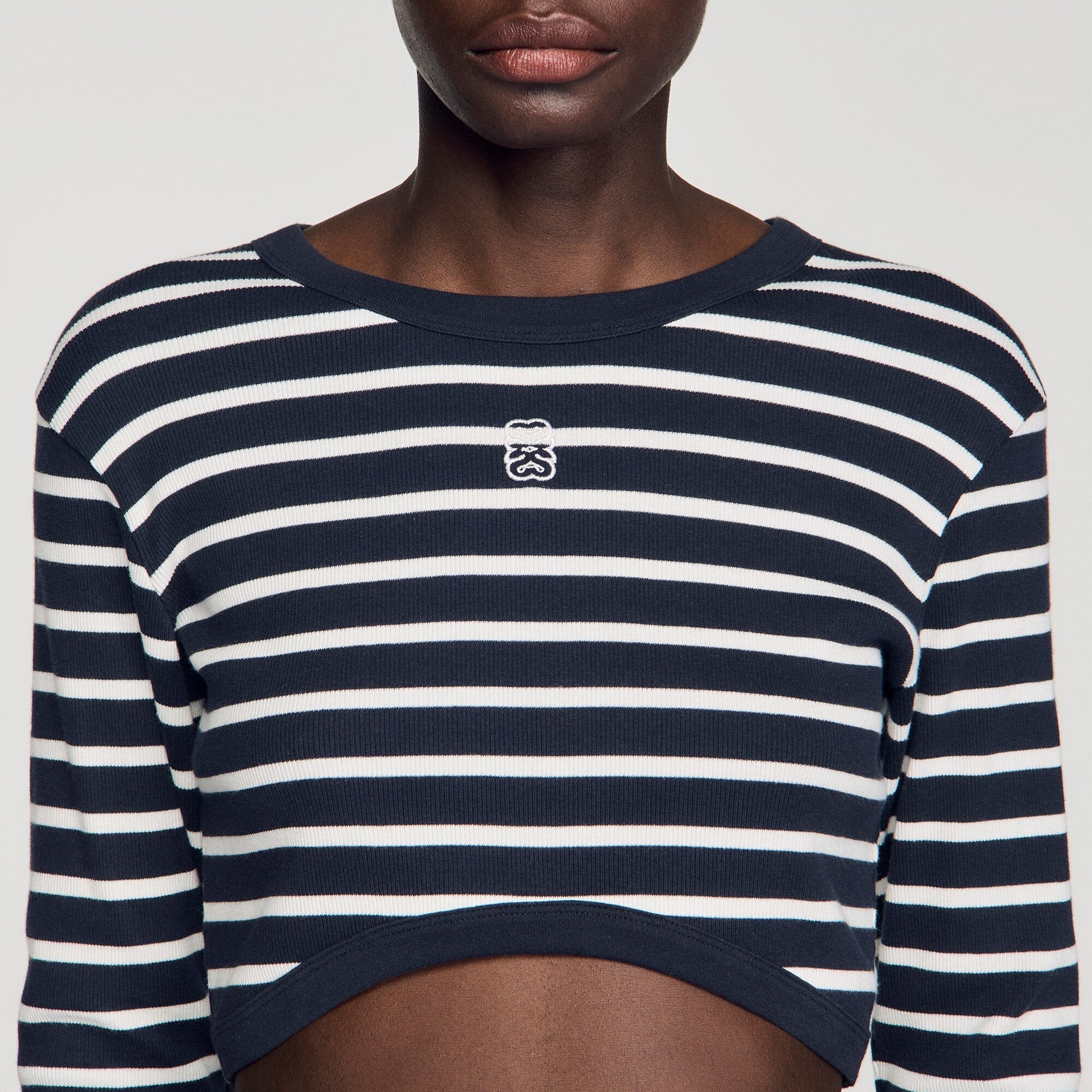 Lyvie Cropped Striped Cotton T-Shirt Marine / Blanc