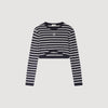 Lyvie Cropped Striped Cotton T-Shirt Marine / Blanc