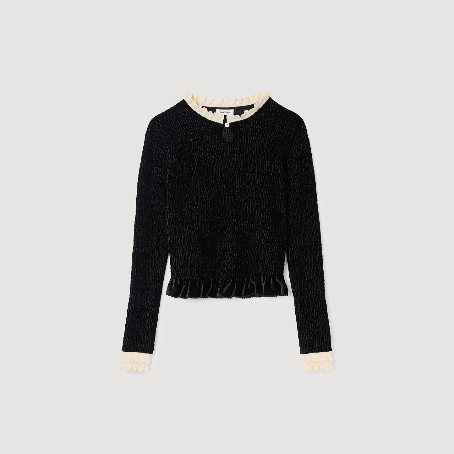 Eugenie Smocked T-Shirt Black / Ecru