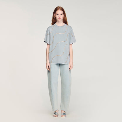 Strass Wave Rhinestone T-Shirt Grey