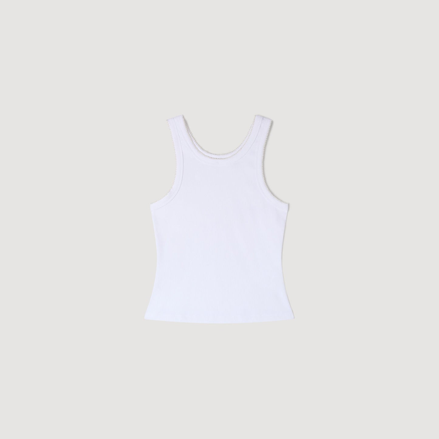 Evie Beaded Ribbed Vest Top White