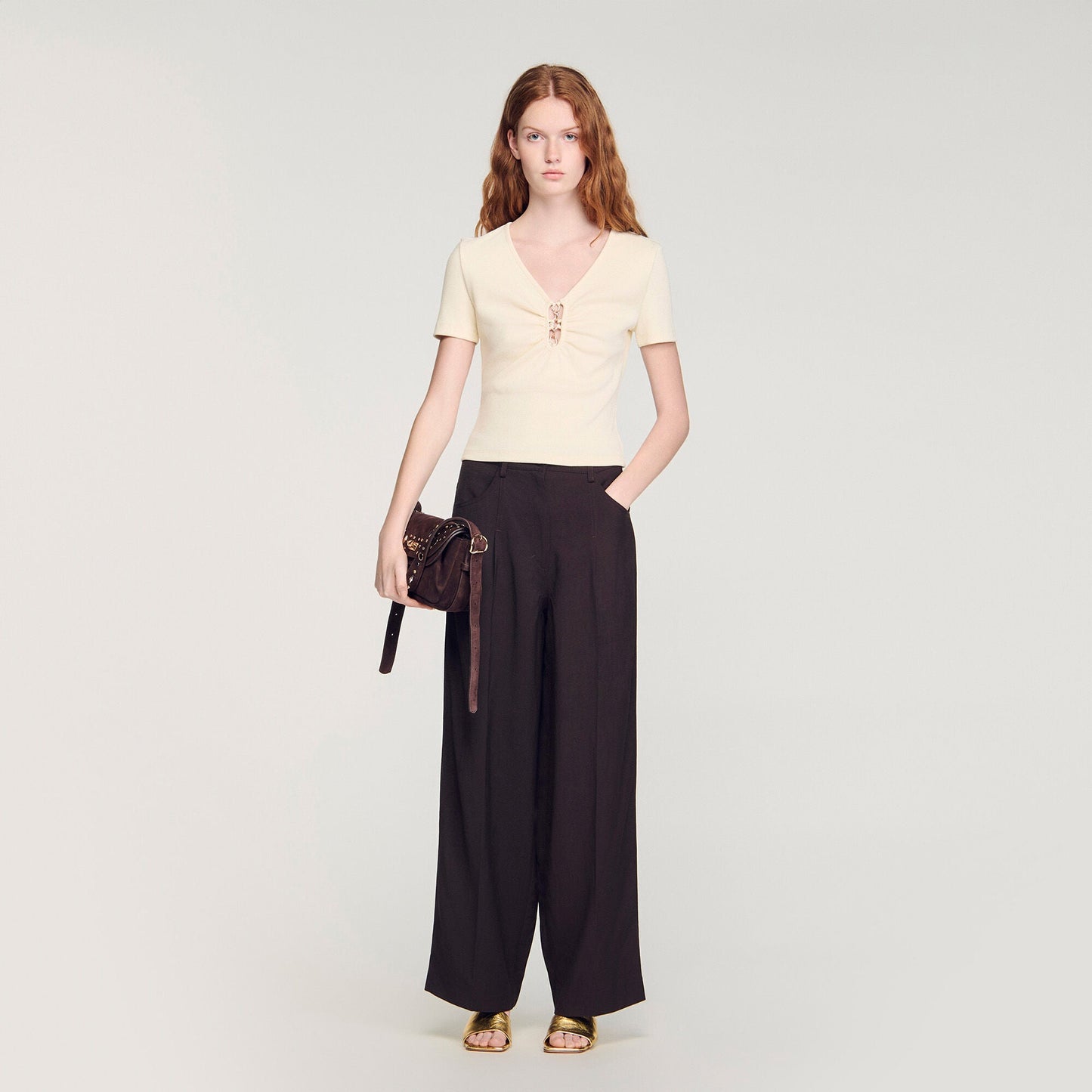 Thalia Jewelled Cropped Cotton T-Shirt Ecru