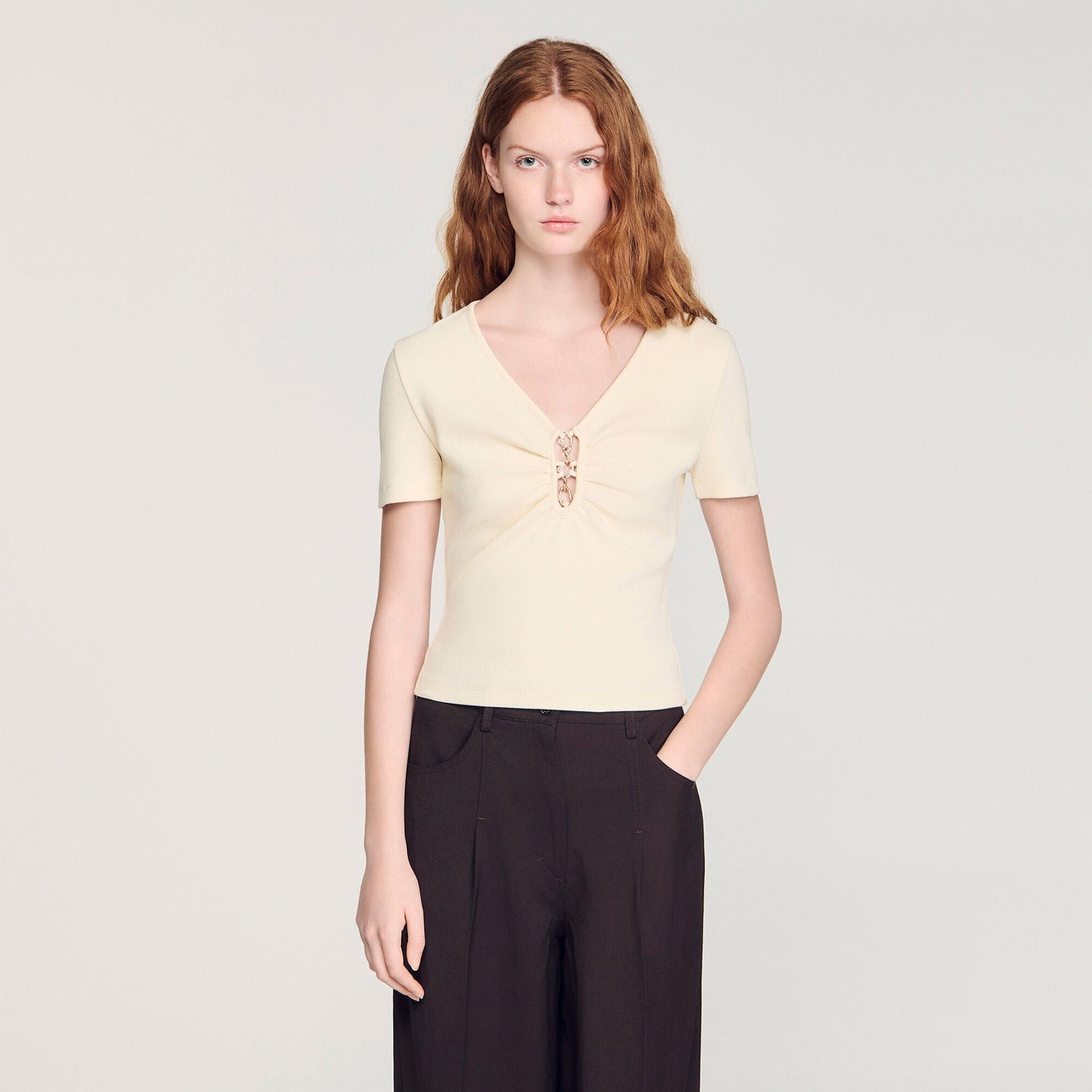 Thalia Jewelled Cropped Cotton T-Shirt Ecru