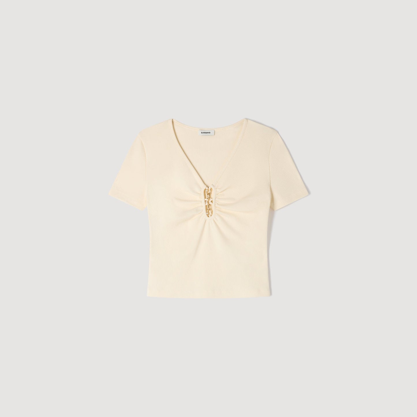 Thalia Jewelled Cropped Cotton T-Shirt Ecru