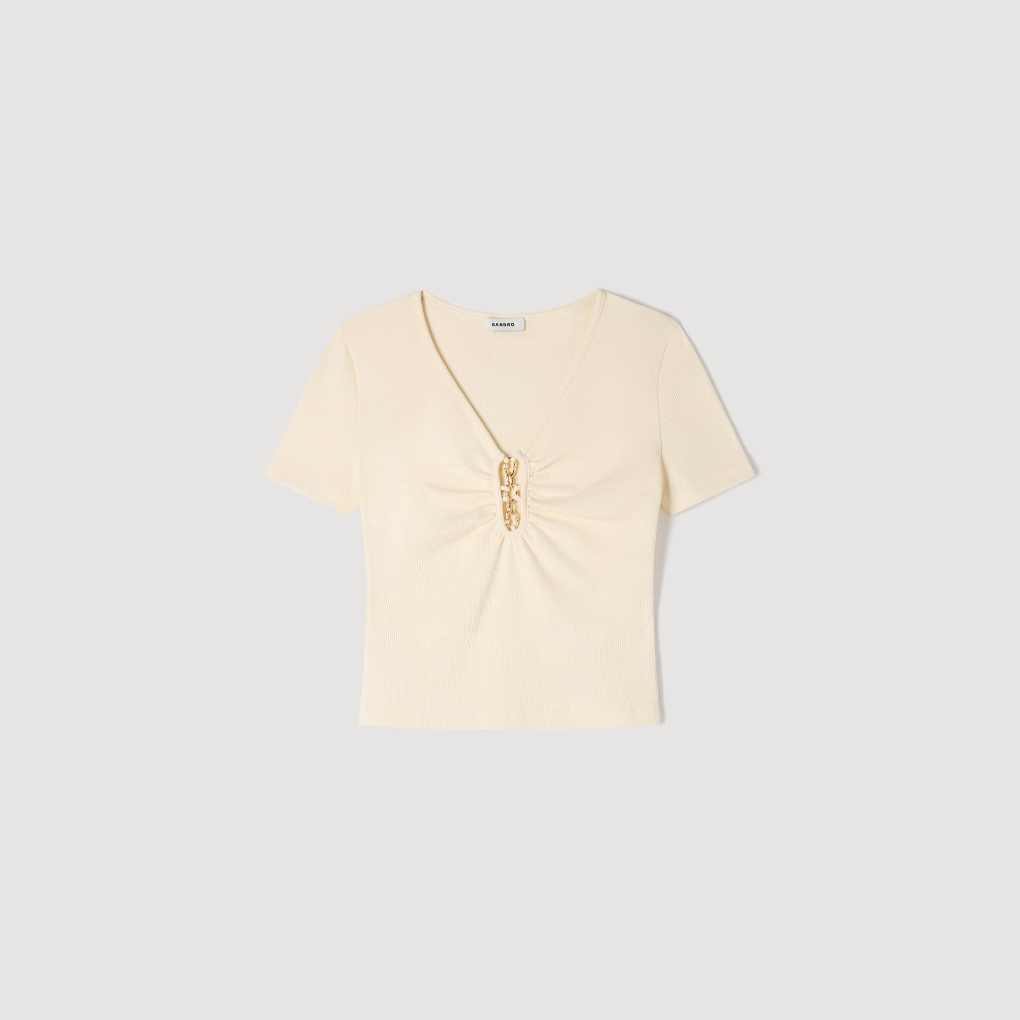 Thalia Jewelled Cropped Cotton T-Shirt Ecru