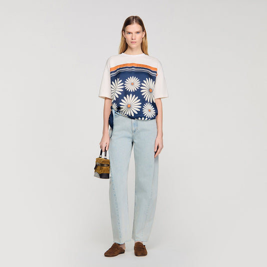 Daisy Teeshirt Scarf Print T-Shirt Deep Blue / Ocher