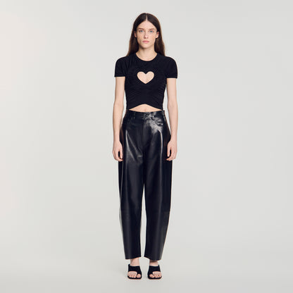 تيشيرت Lovejoy Ruched cropped بتصميم قلب باللون الأسود