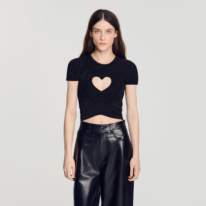 تيشيرت Lovejoy Ruched cropped بتصميم قلب باللون الأسود