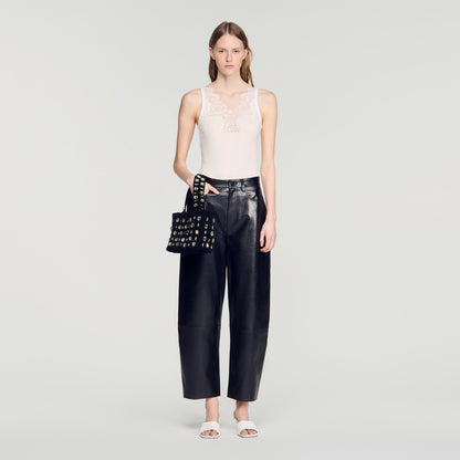 Sofie Ribbed Vest Top With Lace Ecru