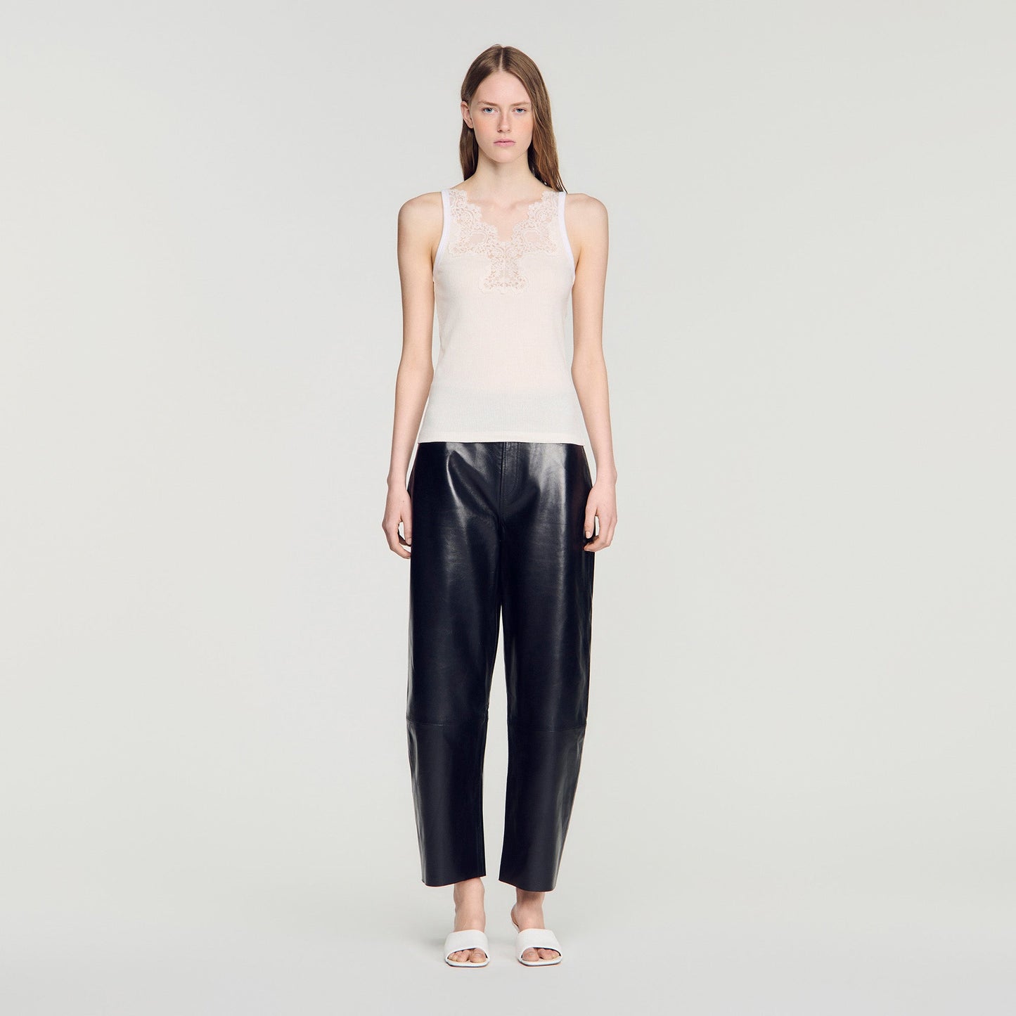Sofie Ribbed Vest Top With Lace Ecru