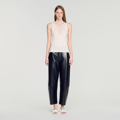 Sofie Ribbed Vest Top With Lace Ecru