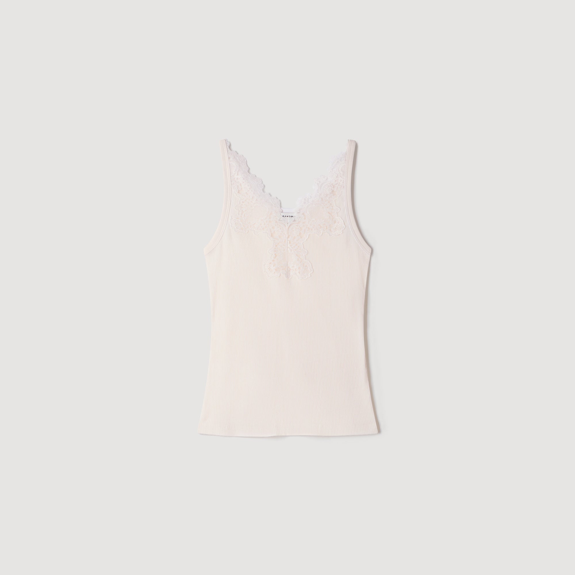 Sofie Ribbed Vest Top With Lace Ecru