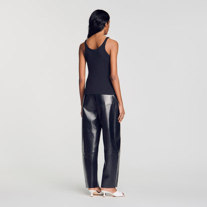 Sofie Ribbed Vest Top With Lace Black