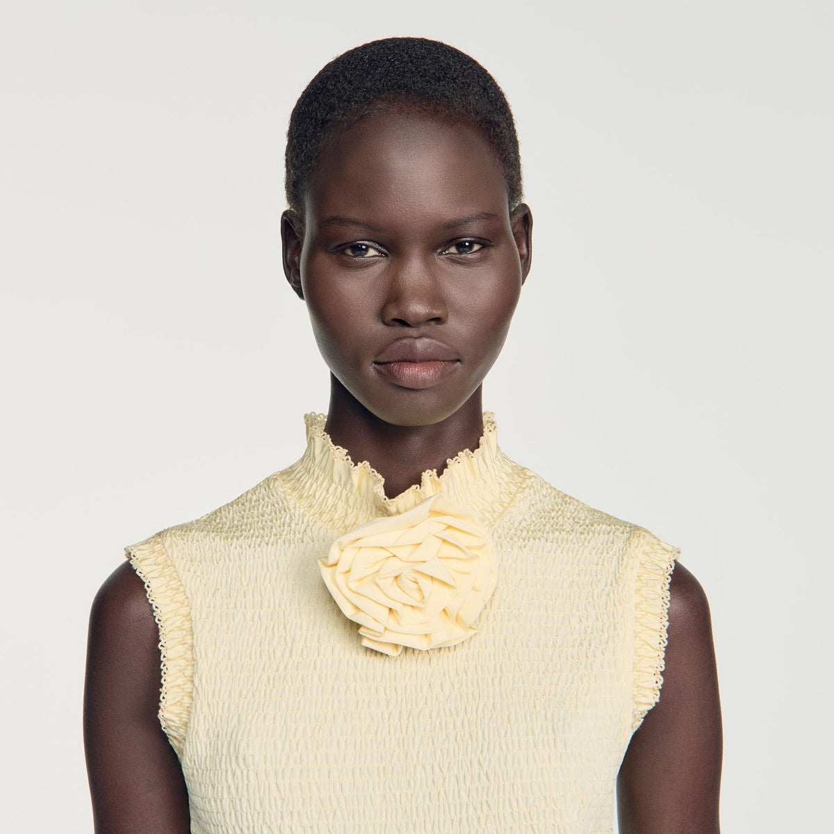 Dreamer Smocked T-shirt with flower detail Vanilla
