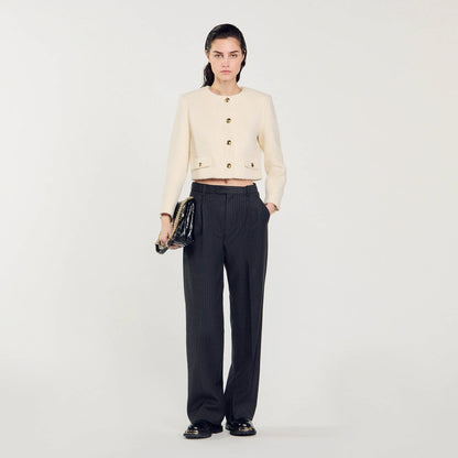 Cropped Bouclé Wool Jacket white